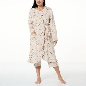 Comfort Code Cuddl Duds Sweet & Sassy Brushed Ultra Knit Robe Size XS Beige Star